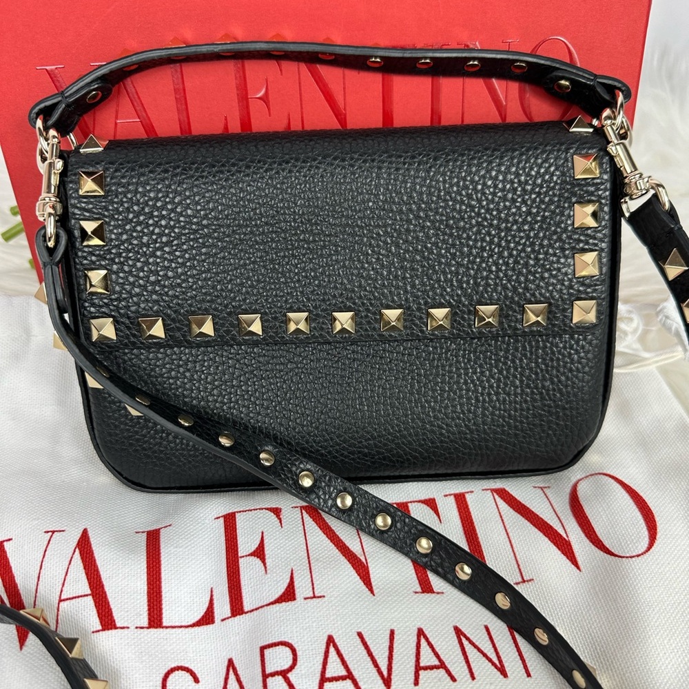 Valentino Black ROCKSTUD GRAINY CALFSKIN POUCH Crossbody